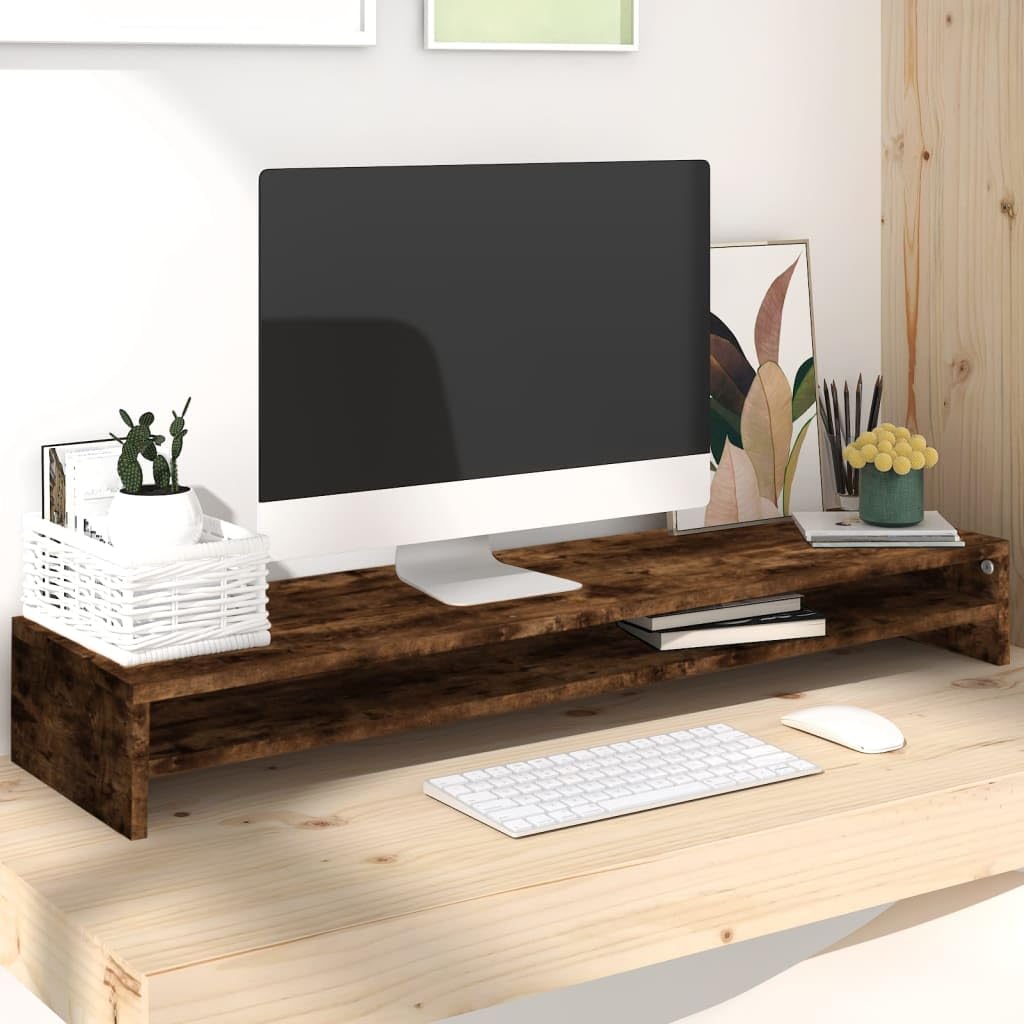 Generic Podstawa Pod Monitor z Drewna Konstrukcyjnego Podstawka na Biurko do Drukarki Komputerowej/laptopa/telewizora — Ramiona i Stojaki na Monitor Podstawka na Biurko do Organizera (Wędzony dąb)