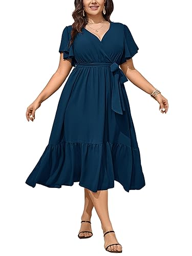 SCOMCHIC Womens Plus Size Wedding Guest Dresses Summer Wrap V
