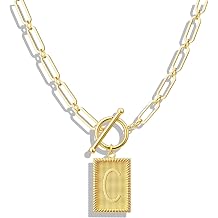 Gold Initial Necklaces for Women, Toggle Clasp Square Letter Pendant Necklace Trendy 14K Gold Plated Dainty Paperclip Chain Necklaces for Women Jewelry Gifts