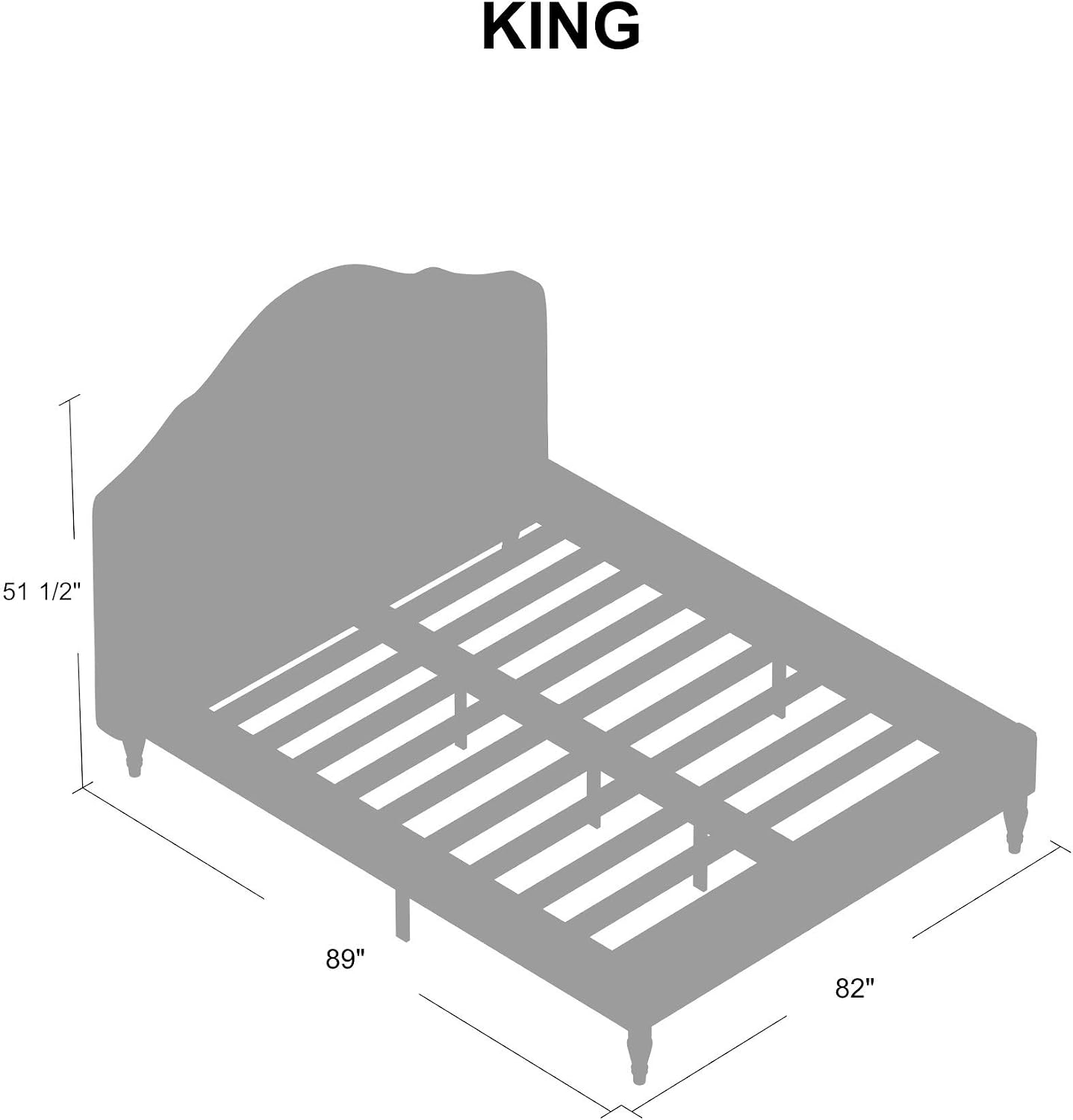 Classic Brands Winterhaven Upholstered Platform Bed | Headboard and Metal Frame with Wood Slat Support, King, Grey