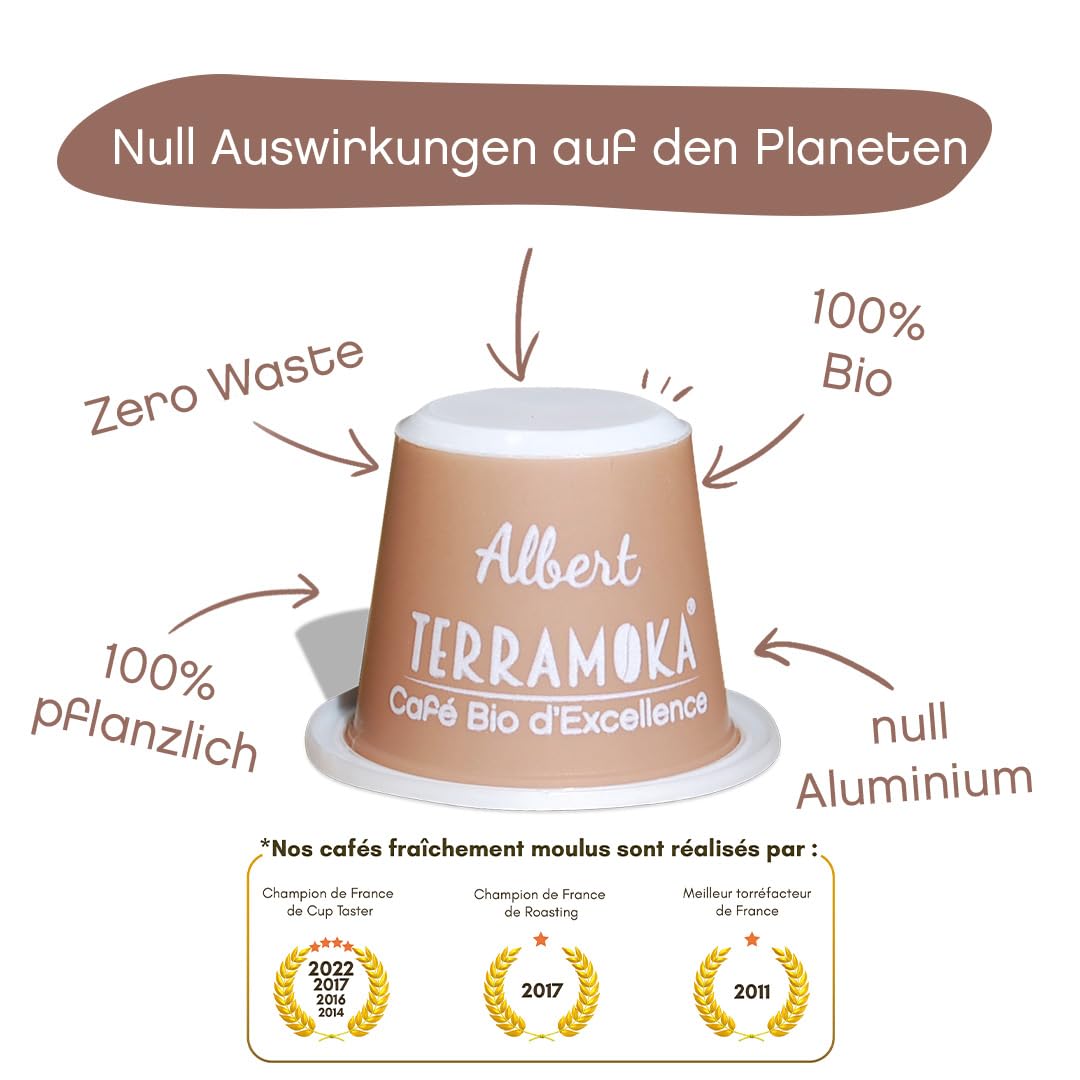 TERRAMOKA - Exzellenter Bio-Kaffee - 100% reiner Arabica aus Peru - Fruchtig, nuanciert und rassig - 300 Kapseln Kompatibel Zero Waste - Mr Albert- Frankreich