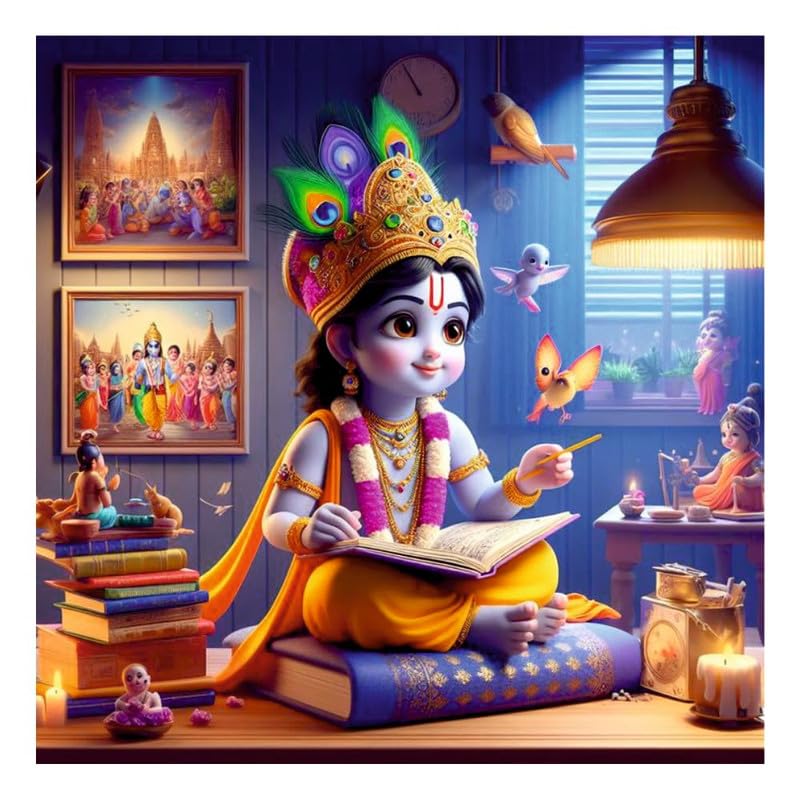 Image of British Terminal Cute little Bal Gopal Baby God Krishna| Kanha Ji | Laddu Lord Makhan Chor Painting Religious Poster for Pregnant Women for wall (matt thin vinyl,sticker,multicolor,unframed)| bj185