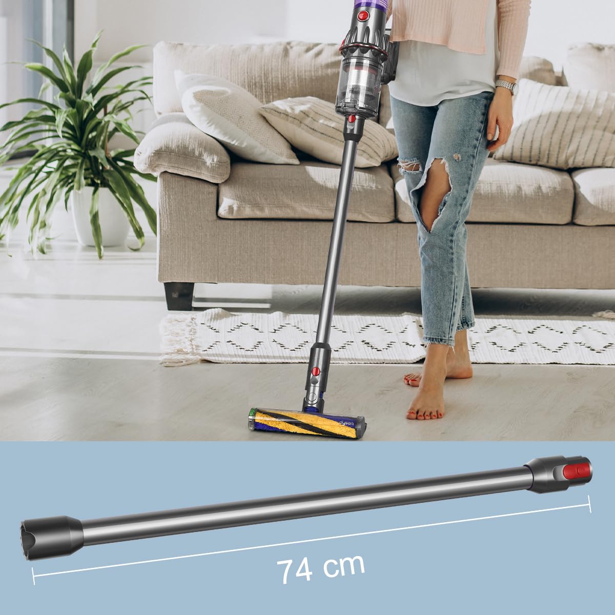 Zapasowa rura ssąca do odkurzacza Dyson V12 Detect Slim & Digital Slim, 74 cm (V12, srebrna)