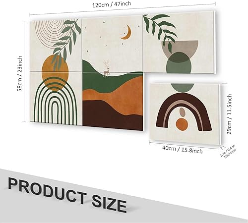 Miniatura 7 de JBER Arte de pared para sala de estar, pintura abstracta moderna de hojas sobre tablero de fibra, 6 paneles empalmados en una gran imagen