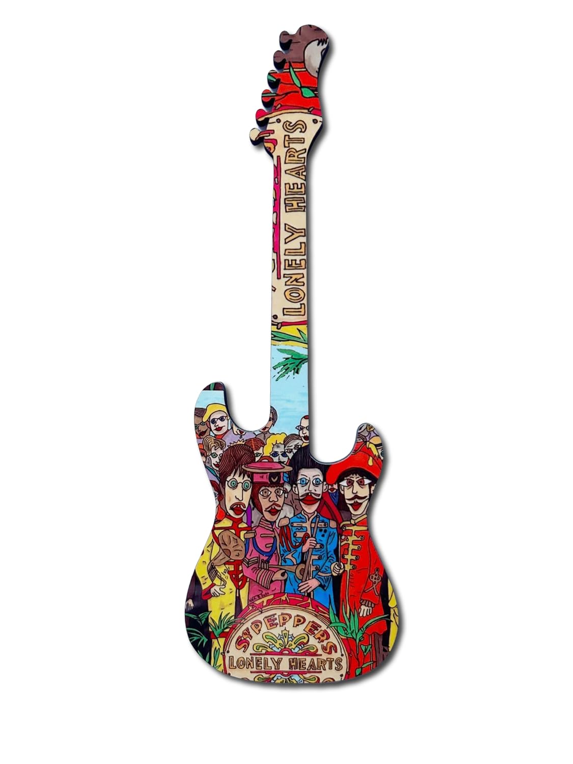 Sgt Pepper Beatles rock guitar 21cm x 7cm glossy wood finish. Precision made. A great gift for fans!