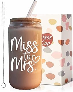 Bridal Shower Gift, Miss To Mrs Funny Glass Cup, Wedding Gift for Bride, Bridal Glass Cup With Lids and Straws, 16 oz Can Shaped Drinking Glass for Bride to Be