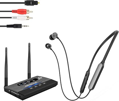 Amazon.com: Golvery - Auriculares Bluetooth para TV con transmisor de largo  alcance de 164.0 ft, compatible con ópticos digitales, RCA, puertos jack de  0.138 in, función de paso de audio, Plug n
