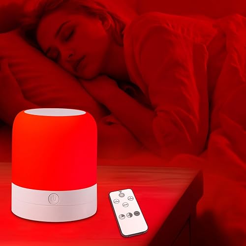 670nm Red Light Night Light Lamp for Sleep - Zero Blue Light, Touch & Remote Control, 4 Color Modes Rechargeable Dimmable Portable Hangable Lamp with Timer for Bedroom Nursery Camping