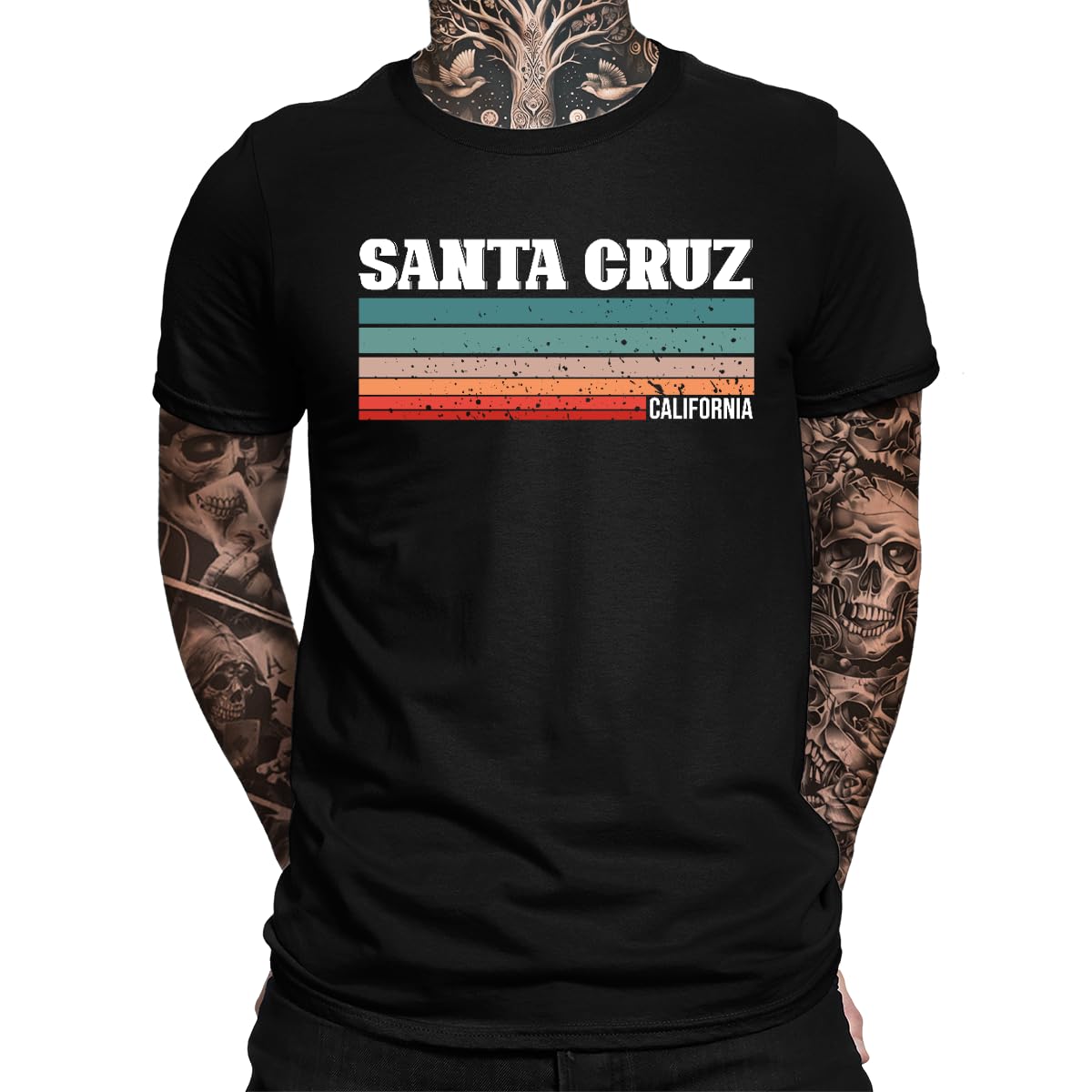 Unibly Men's Black Santa Cruz California Surfer Retro 70S 80S California Los Angeles T-Shirt, M