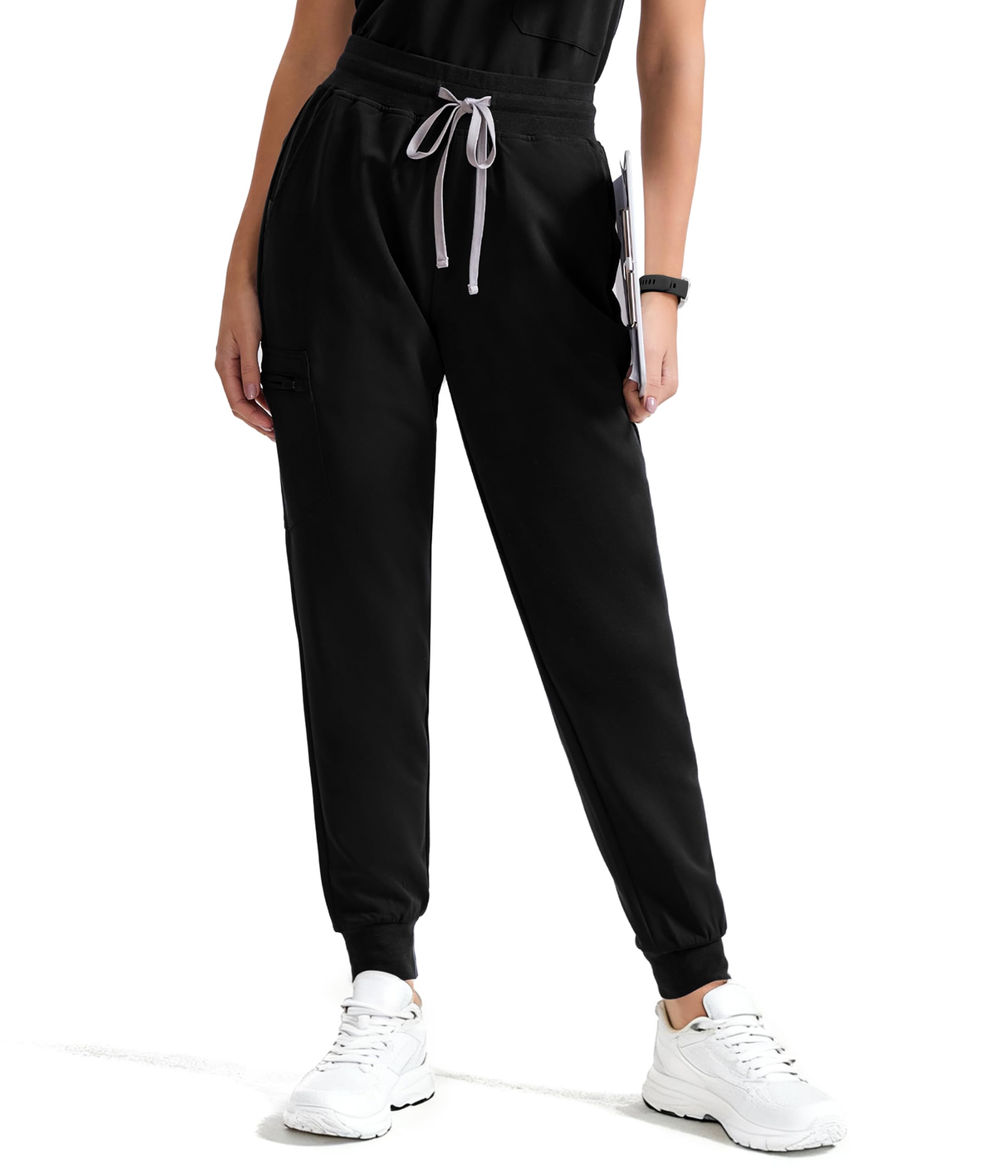 YESWEL Scrub Pants for Women - Slim Fit High Waisted Cargo Joggers with Yoga Waistband &amp; 5 Pockets, 4-Way Stretch