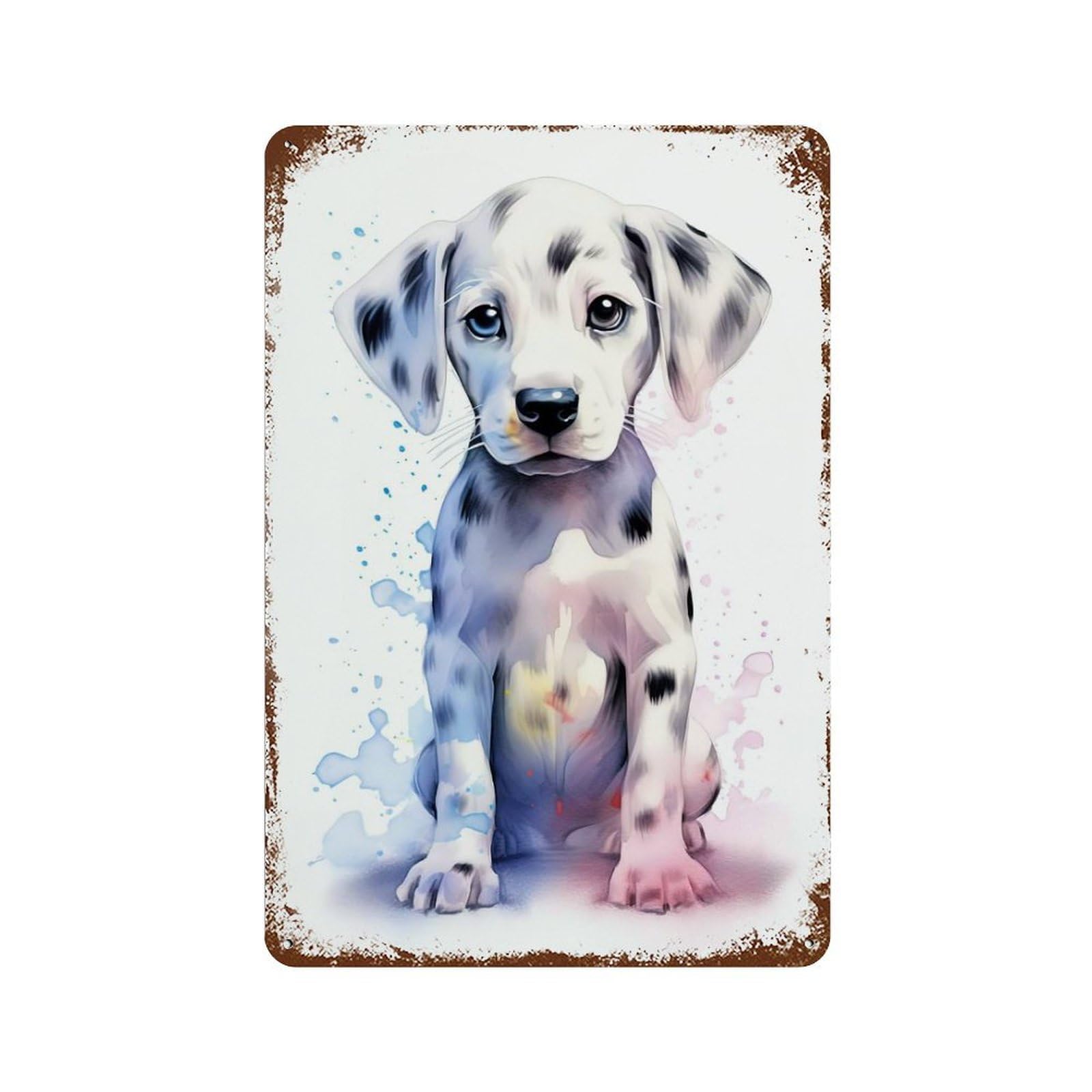 Rust Effect Cute Baby Dalmatian Puppy Rusty Metal Tin Sign 11.8"x7.9", Farmhouse Wall Decor for Cafe, Home Bar And Lounge Decor