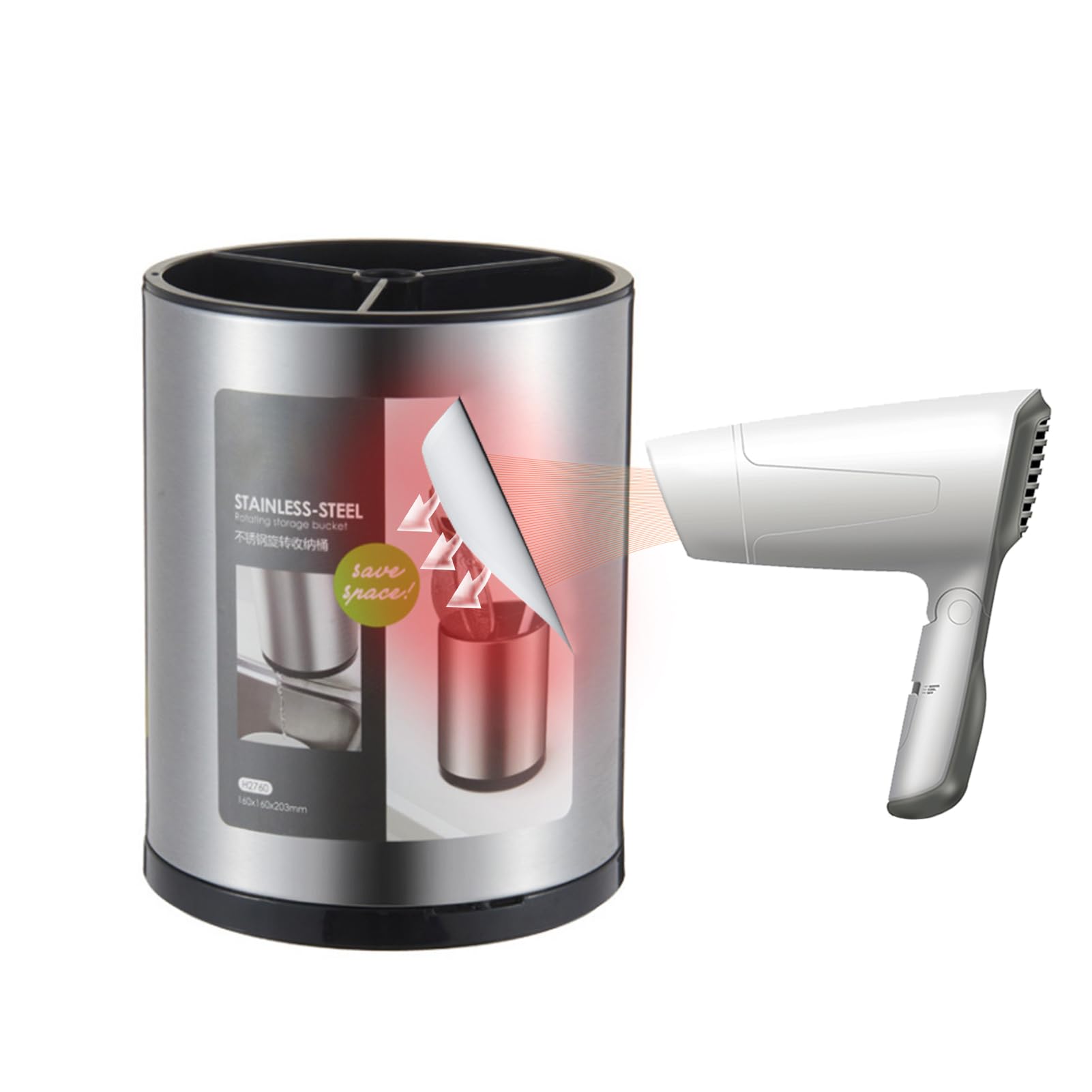 Syfunlv Contenitore per utensili, portautensili girevole a 360° in acciaio inox 8,2 x 6,7 pollici con fondo di scarico, divisorio rimovibile