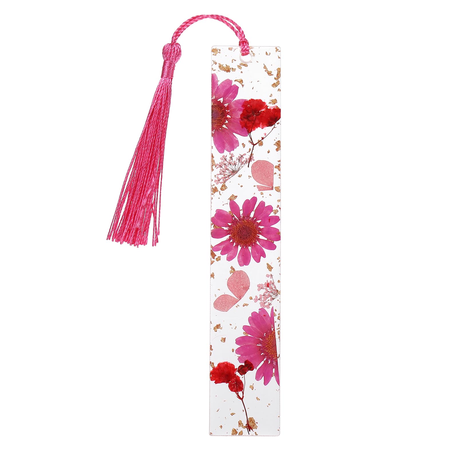PATIKIL Dried Flower Resin Bookmark, Reading Book Marks with Tassel Bookmarks for Women Reading Accessories Gift Book Lover, Rose Red (Chrysanthemum)