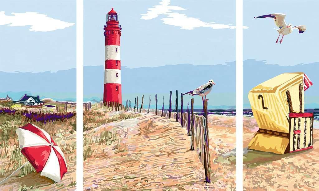 Ravensburger CreArt 20277 - An der Küste - Triptychon Malen nach Zahlen Erwachsene, DIY Malset mit Pinsel und Acrylfarben, Geschenk für Frauen und Männer, Malen für Erwachsene