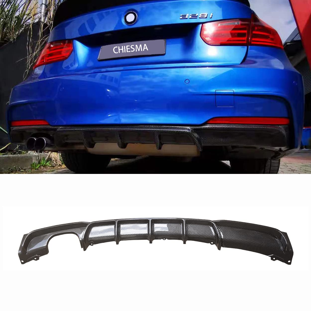 Fandixin M Style FRP Rear Bumper Diffuser for 2012-2018 3 Series F30 F31 M Sport 328i 320i 325i (Matte Black, Style 3