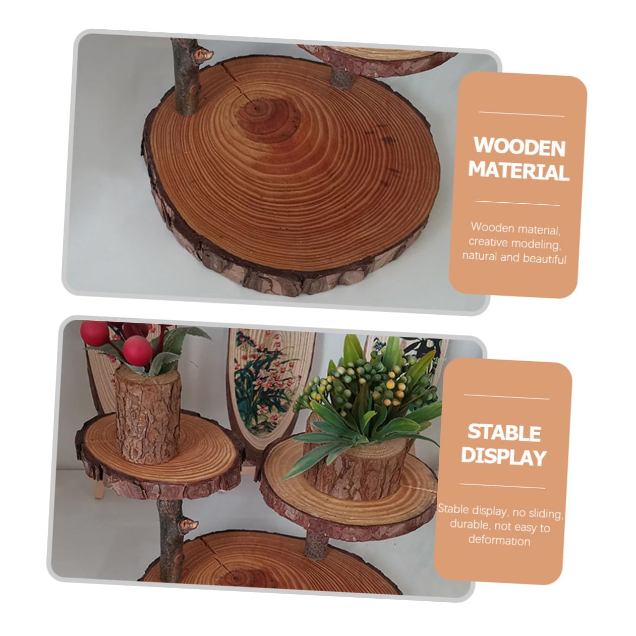 OUNONA Soporte de Madera Rústico para Cupcakes y Postres Bandeja Decorativa Multiusos de 3 Niveles para Mesa y Bodas Expositor para Frutas y Dulces Hogar y Eventos