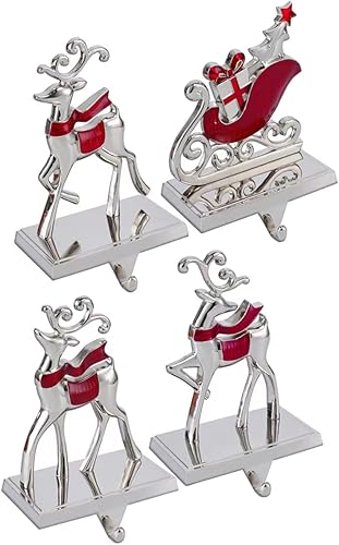 Miniatura 9 de Juego de 4 soportes para calcetines para manto, 3 ganchos para calcetines de renos + 1 gancho para calcetines de árbol de Navidad para decoración de