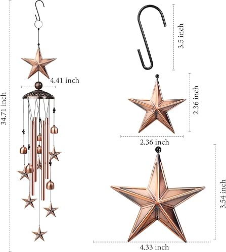 Miniatura 5 de Campanillas de viento de estrella para exterior, campanas de viento de 35 pulgadas con 4 tubos de aluminio para colgar, campanas de viento