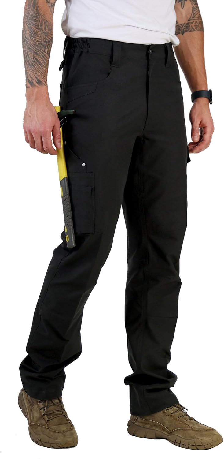 Men's Work Pants Ripstop Water Repellent MultiCargo Stretch Flex Carpenter Construction Workwear Utility - Image 4
