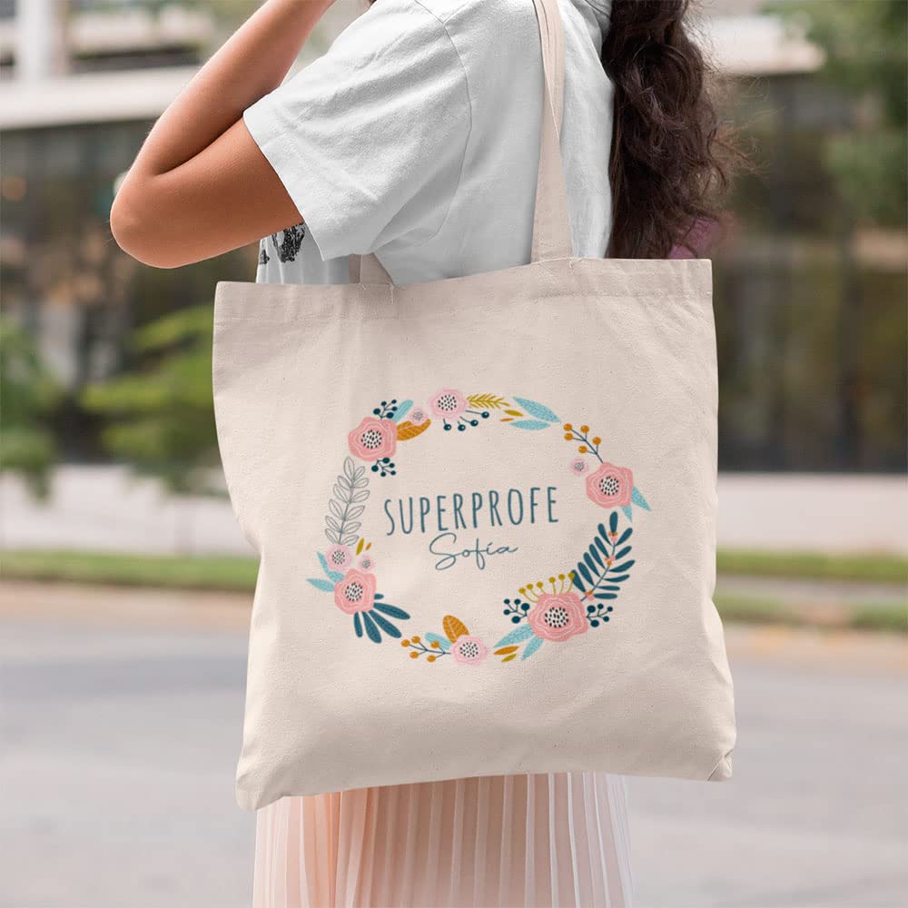 Genérico Bolsa Tote Personalizada SuperProfe Asas Largas Multiuso Compra Tote Bag Bolso Shopper regalo profesora profe