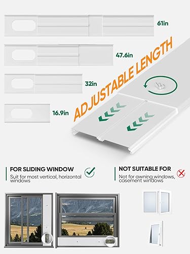 Vista 4 de Kit de ventilación de aire acondicionado portátil mejorado, con manguera de escape 5.9, 4 placas de sellado deslizante, acoplador universal, kit