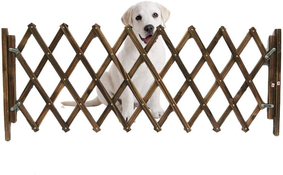 bestlle Carbonized Wood Pet Gate, Retractable Dog Sliding Door fence