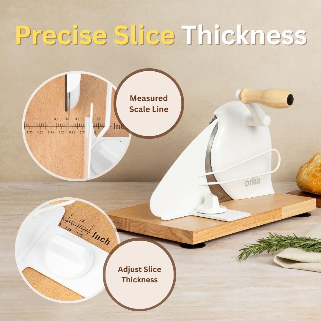 Manual Bread Slicer for Homemade Bread – Adjustable Thickness, Even Slicing Hand-Crank Bread Cutter with Scale Guide, Serrated Blade & Secure Base