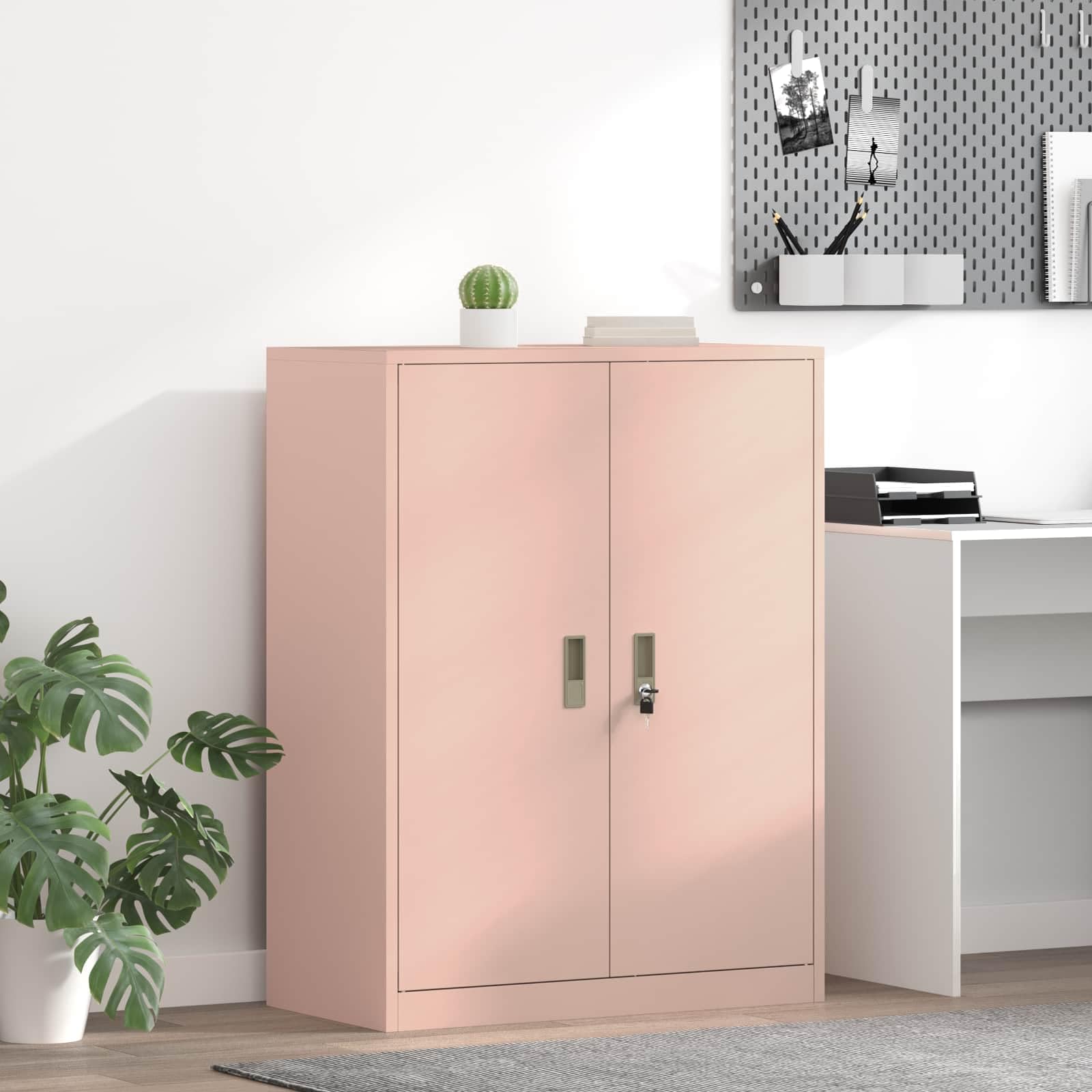 Aufbewahrungsschrank Rosa 80x40x105 cm Stahl, Industrie-Design Büroschrank abschließbar, kratzfeste Pulverbeschichtung, robuster Aktenschrank mit viel Stauraum für Büro Home Office und Praxis