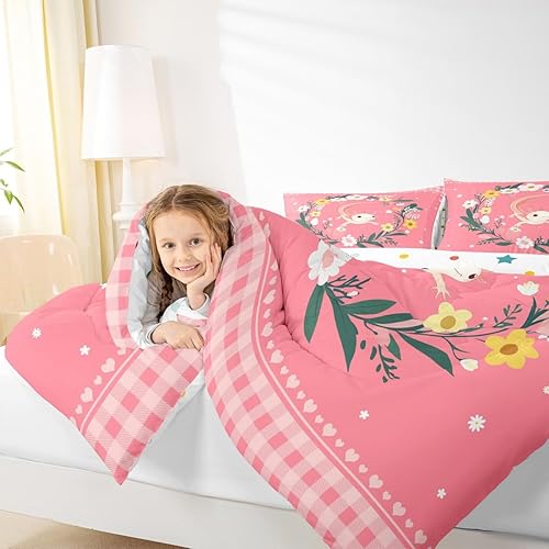 Miniatura 6 de Lindo edredón de ajolote tamaño matrimonial para niñas y niños, juego de ropa de cama de animales de salamandra de dibujos animados, juego de