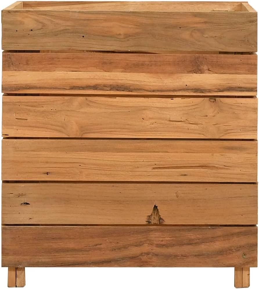 Recycled Teak Raised Garden Bed 19.7x15.7x21.7 in Rustic Square Planter Box for Outdoor Patio Balcony Indoor Living Room Herb Flower Veggies