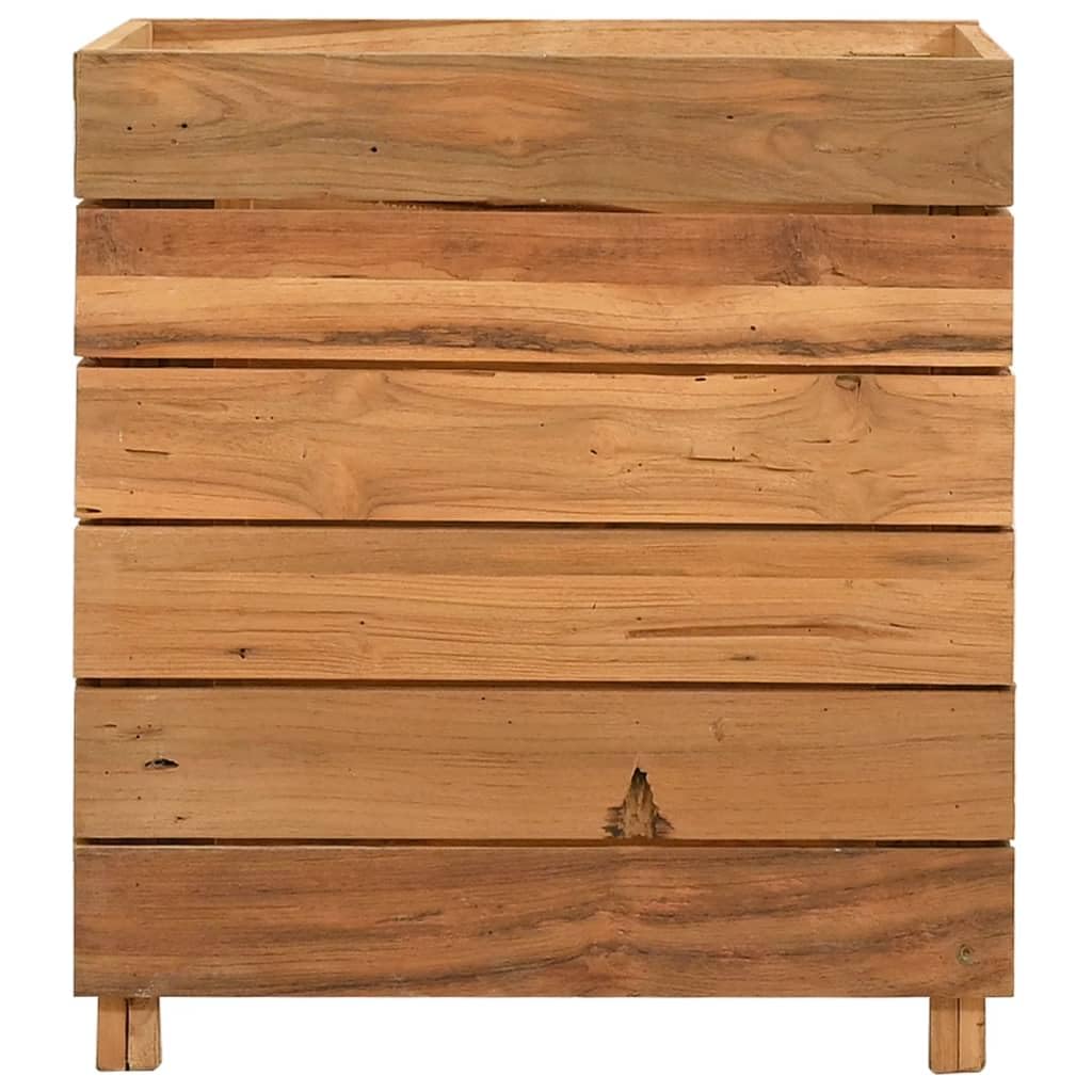 Fioriera Rialzata 50x40x55 cm in Legno Teak e Acciaio | Portavaso con ripiano inferiore in acciaio per piante e fiori, ideale per arredare salotto, balcone o patio.