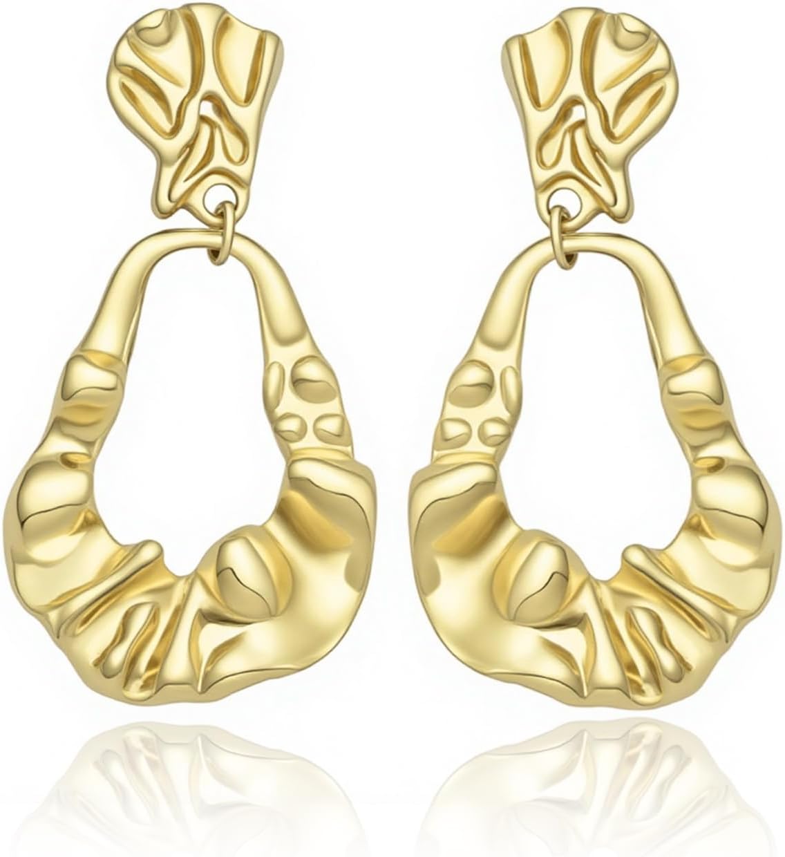 Gold Dangle Drop Earrings for Women Metal Open Geometric Earring Hammered Teardrop Statement Earrings Hollow Teardrop Earring Jewelry