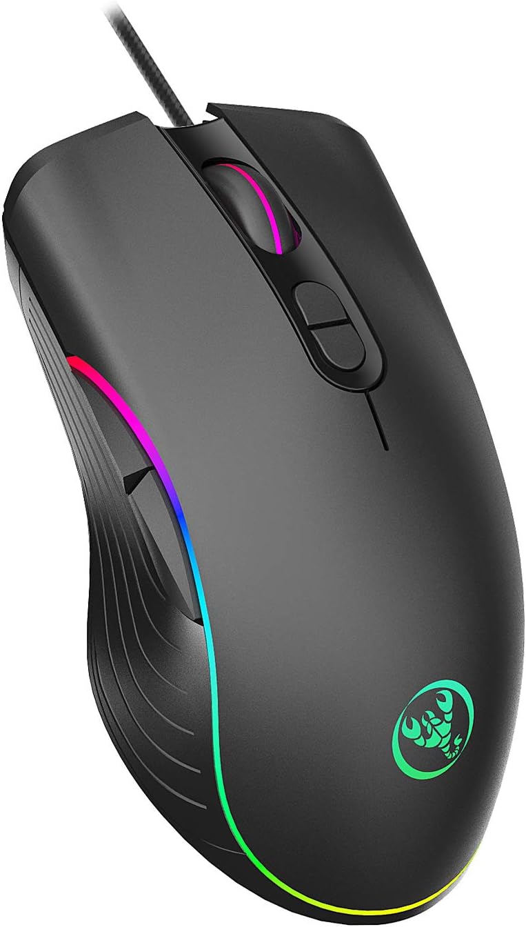TKOOFN RGB Gaming Mouse, 4 DPI (1000/1600/3200/6400) Optical LED Mouse Wired with 7 Buttons RGB Marquee LED, Ideal for Laptop PC Computer Games and Daily Use