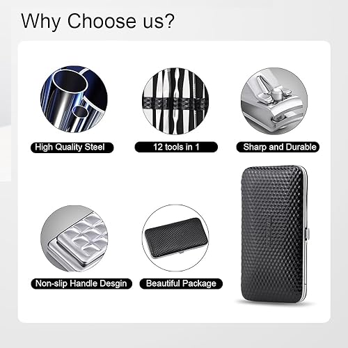 Miniatura 6 de ZIZZON Manicura kit de pedicura cortaúñas juego de 12 piezas kit de aseo profesional herramientas de uñas con lujosa funda de viaje Black, Rose Gold