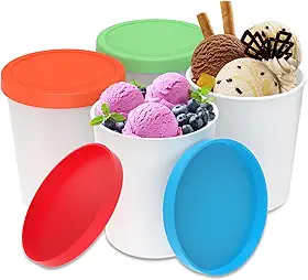 Pacote com 4 recipientes de sorvete com tampas de silicone, banheiras redondas reutilizáveis de 1L, recipientes empilháveis de sorvete grandes para sorvete caseiro, cozinha doméstica