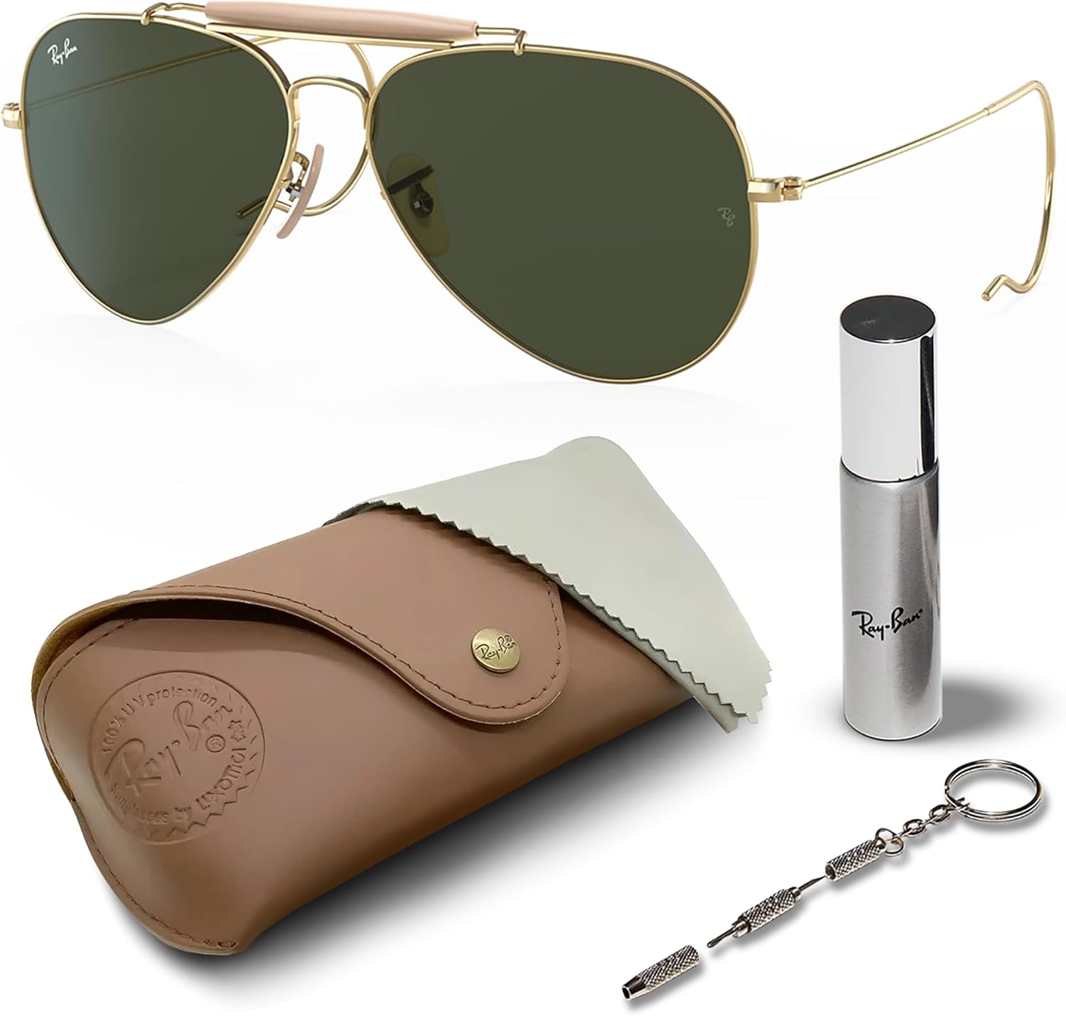 Ray-Ban RB3030 OUTDOORSMAN Pilot Shaped Sunglasses for Men & Women with Official RAYBAN Eyewear Kit