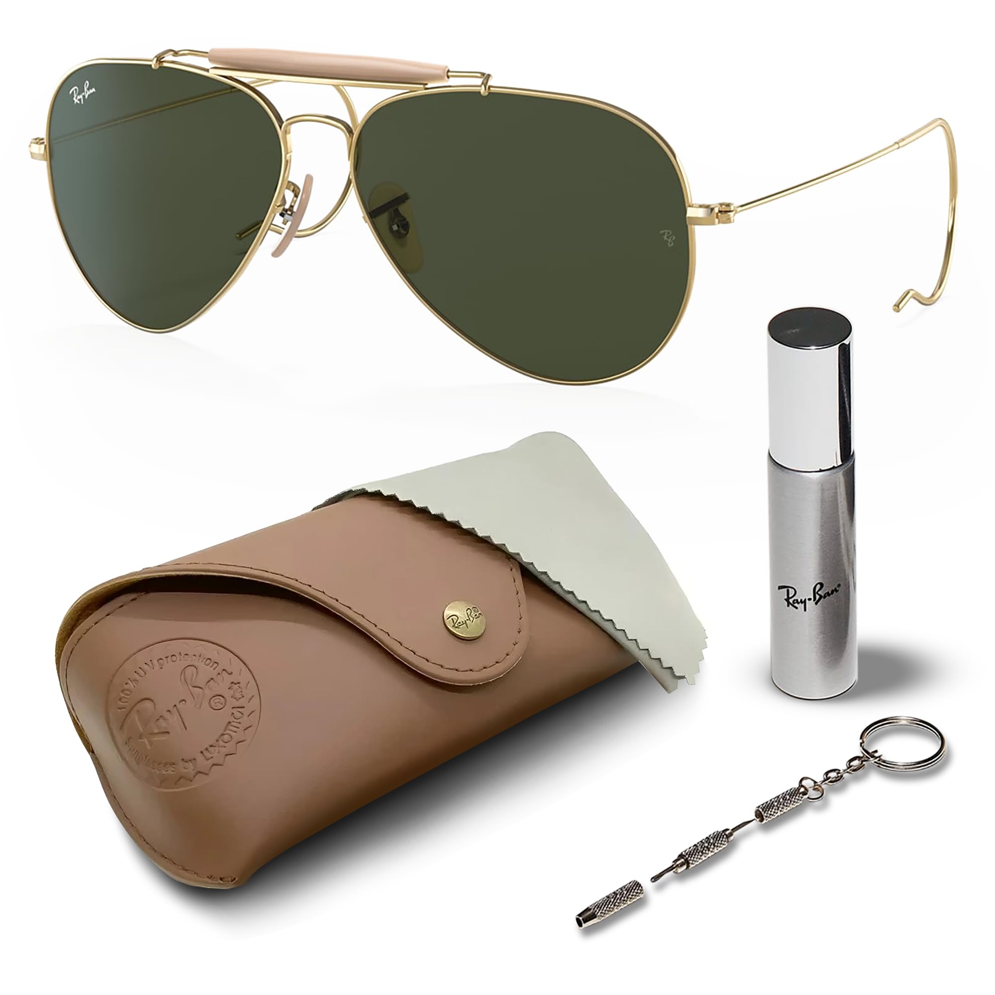 Ray-BanRB3030 OUTDOORSMAN Pilot Shaped Sunglasses for Men & Women with Official RAYBAN Eyewear Kit