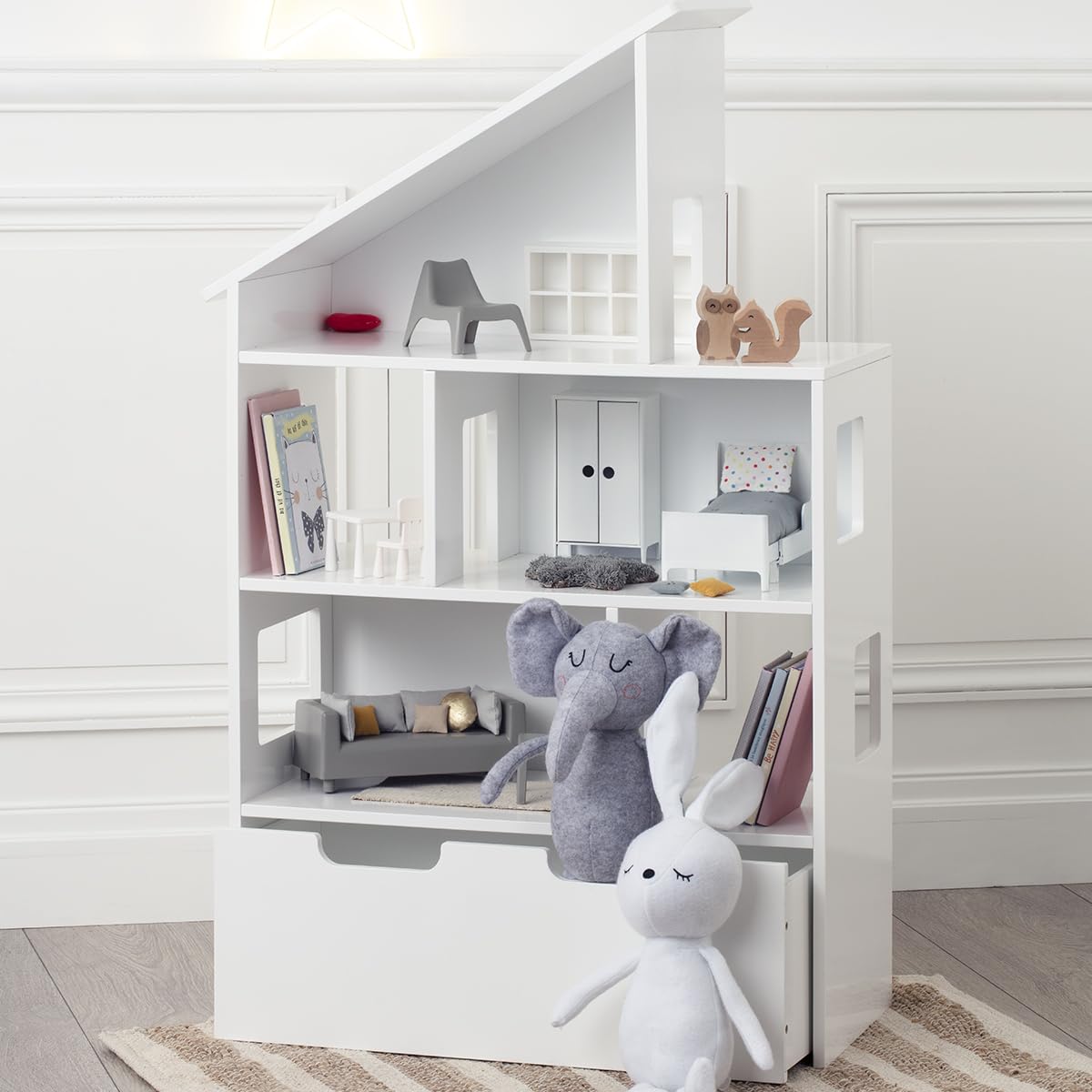 Meuble Etagère de Rangement Enfant avec Coffre à roulettes H 103.5 cm - Atmosphera