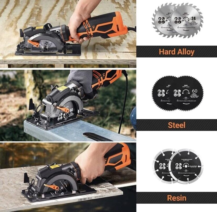 Assortment of circular saw blades for wood, metal, and tile cutting