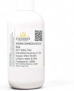 Asian Sandalwood Fragrance Oil (8oz Bottle) | Candle Making, Soap Making, Room Sprays, Bath Bombs, Lotion, Car Fresheners, Wax Melts | Candeo Candle Supply | Phthalate Free & Prop 65 Compliant