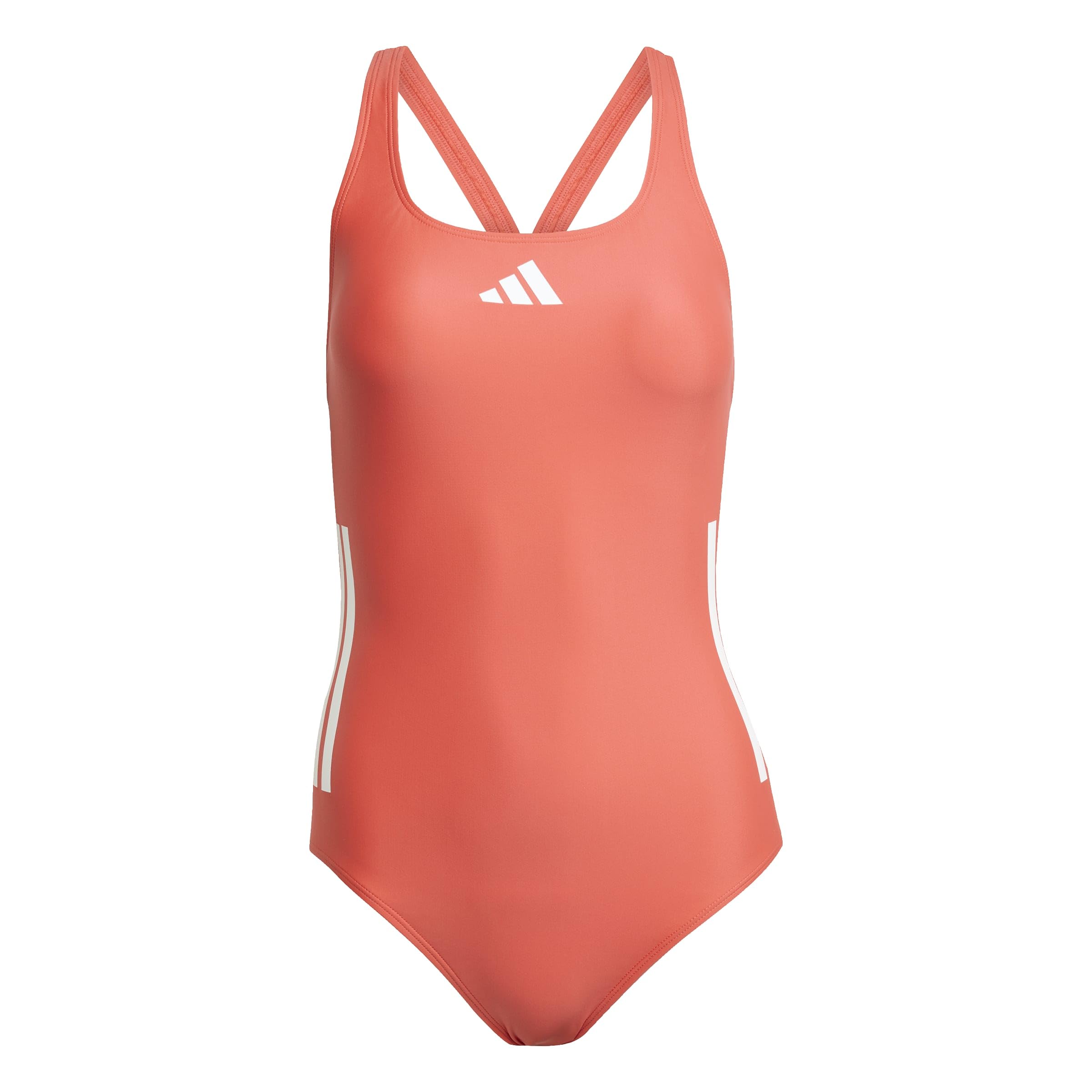 adidas Women's 3 Stripes C-Back Swimsuit Swimwear, semi Lucid red/White, 38"