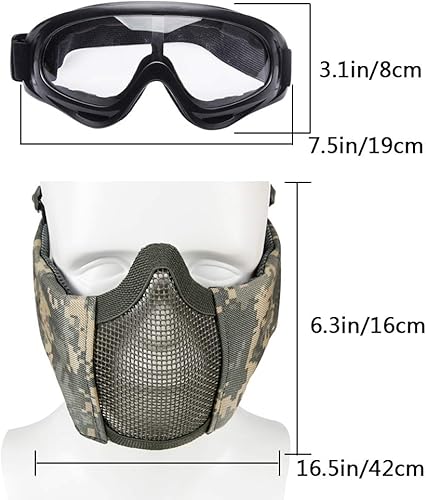 Miniatura 5 de AOUTACC Airsoft - Juego de equipo de protección, máscara de malla de media cara con protección para los oídos y gafas tácticas para adultos, hombres