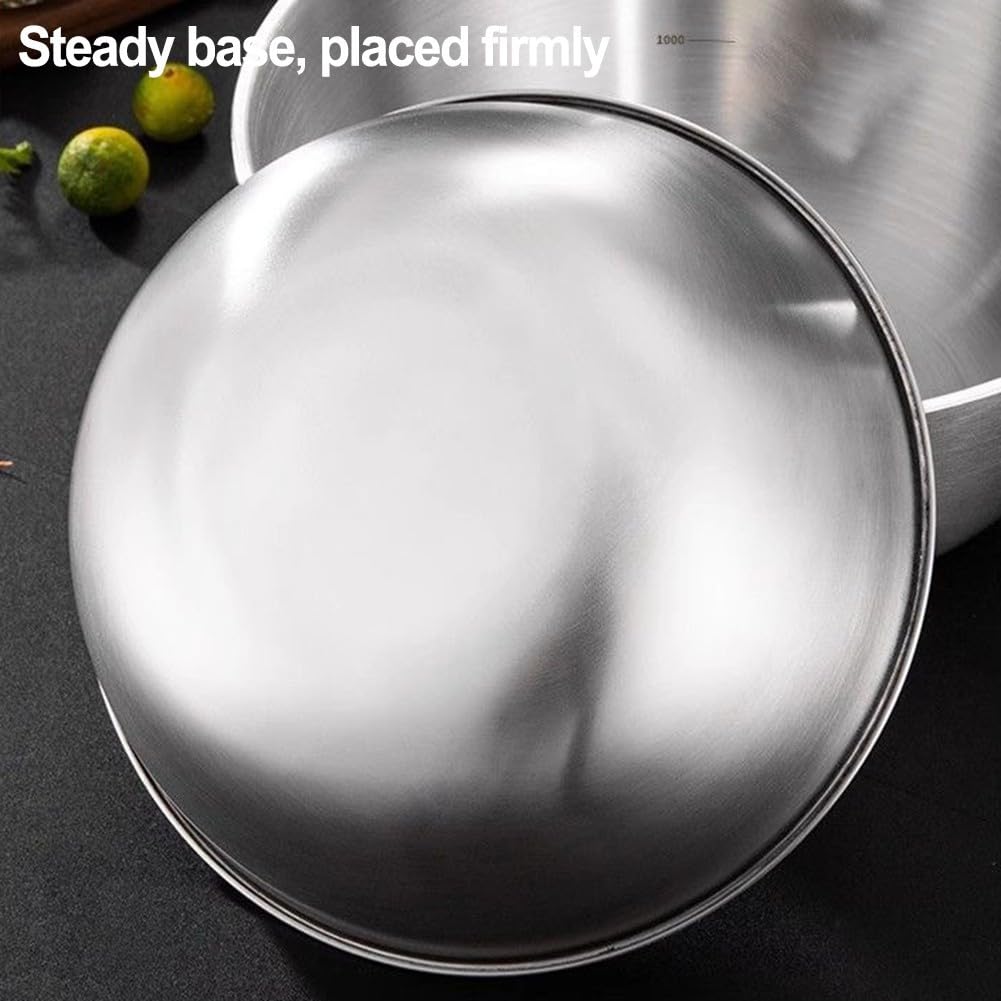 Set di 4 ciotole in acciaio inox con segni di misurazione per cuocere insalate e preparazioni di insalate, lavabili in lavastoviglie, color argento, da 16 cm a 24 cm