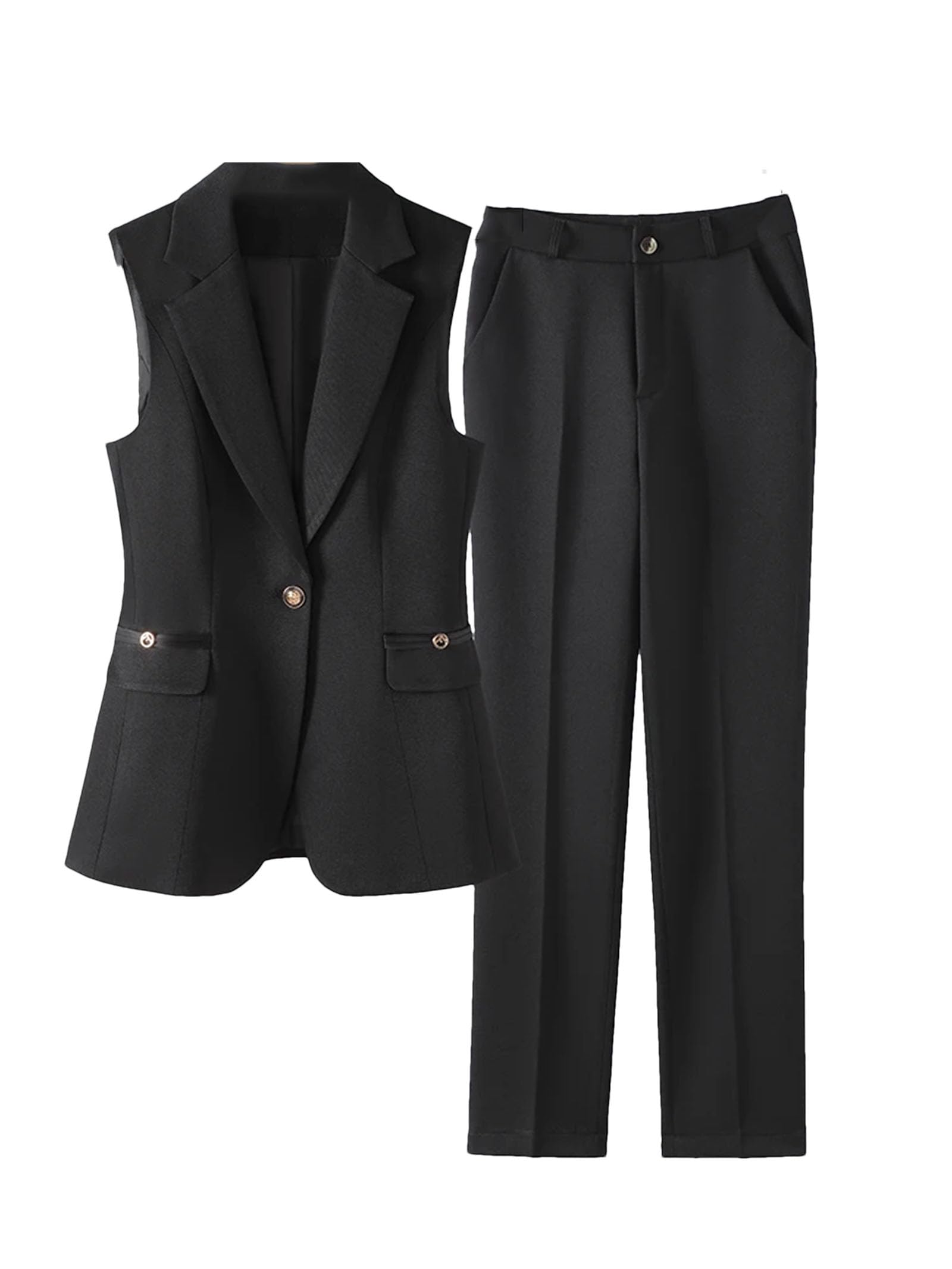 Women Pant Suit 2 Piece Set Ladies Business Work Formal Single Button Vest and Zipper Fly Pencil Pants