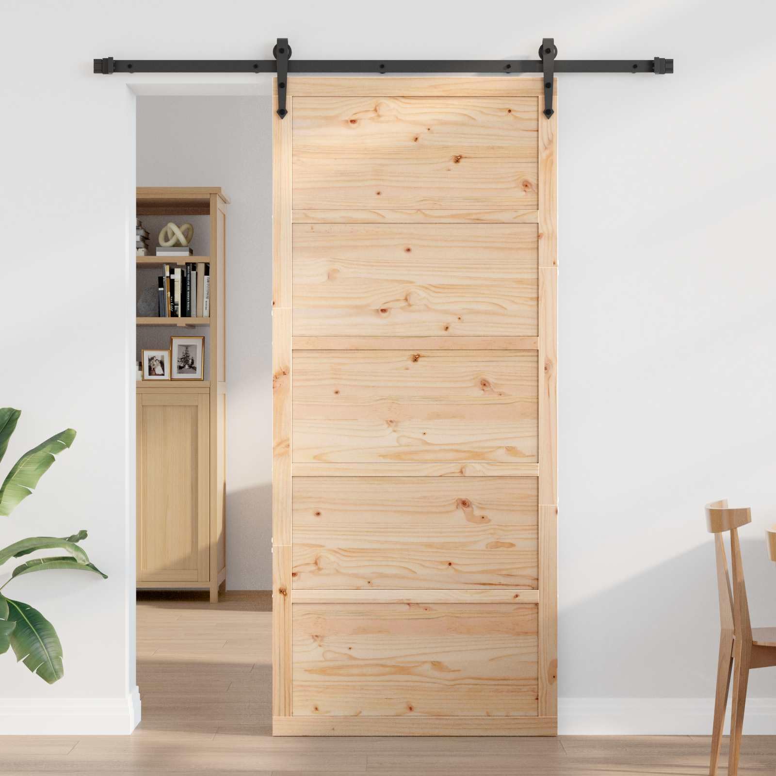 Puerta corredera de madera maciza de pino natural, 90 x 208