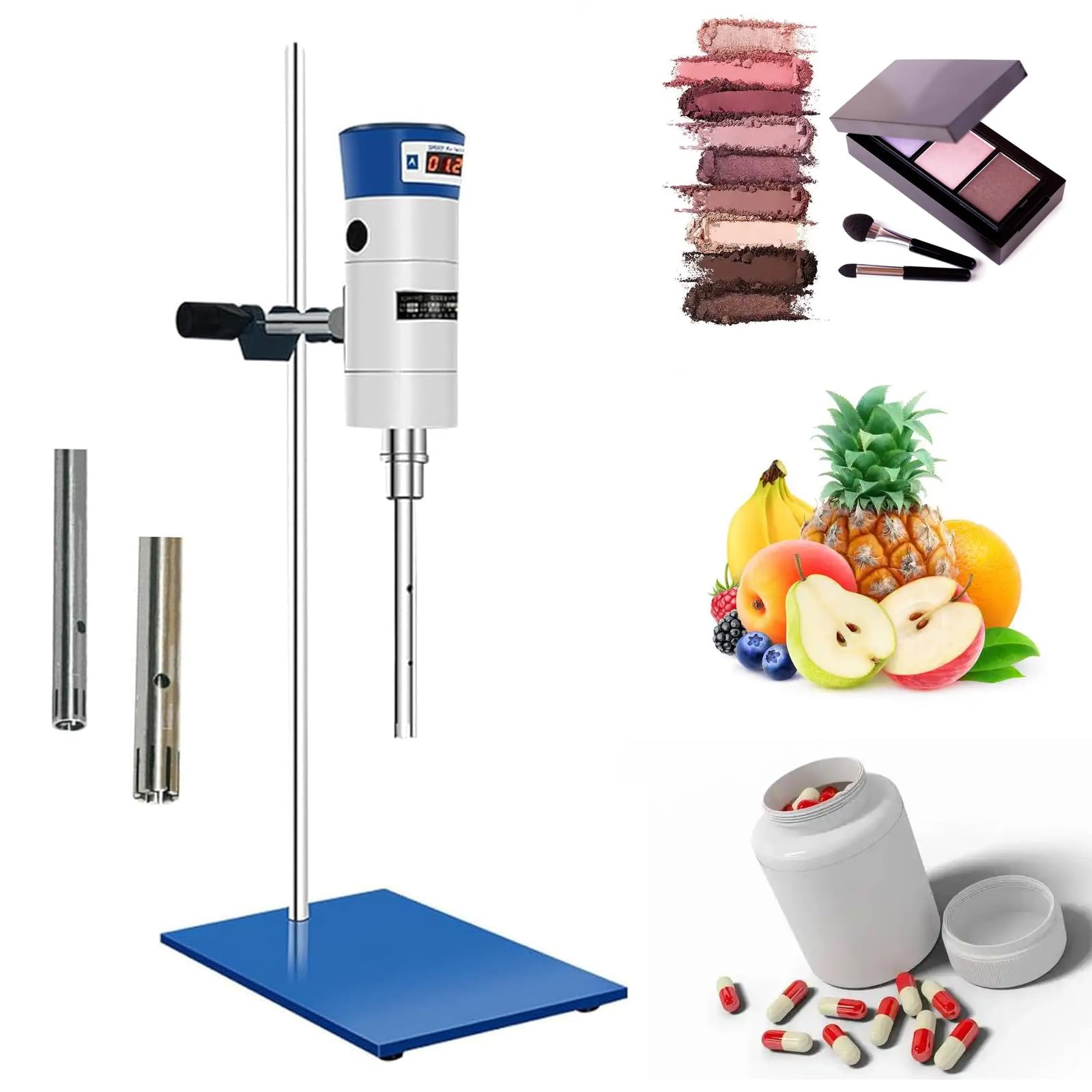 Maszyna homogenizująca do laboratorium, małe urządzenie dyspersyjne z 2 głowicami roboczymi, prędkość 300-18000 obr./min, wydajność przetwarzania 30-13 l, regulowana wysokość