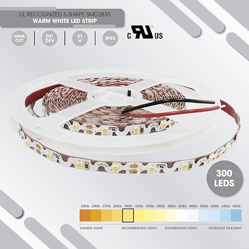 Miniatura 2 de Iluminación LED 24V 16.4ft UL Listed Blanco Cálido 2835 SMD Zig-Zag Tira de luces LED regulables 660lmm 6.2Wm 300 LEDs 60 LEDsm IP33 no impermeable.