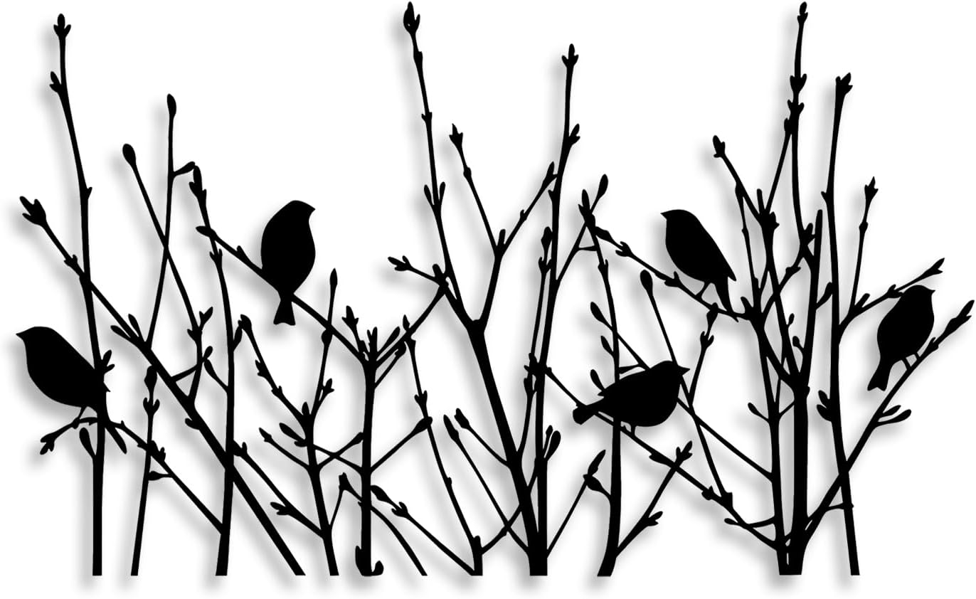 LIYOUYA Bird Perched in Bushes Metal Wall Decor - Rustic Farmhouse Room Decor Black Wall Art Home Decor for Living Room, Bathroom, Bedroom, Dining Room, Farmhouse (Black)