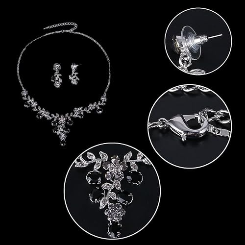 Miniatura 6 de EVER FAITH - Juego de collar y aretes con diseño de hojas y flores, de cristal austriaco