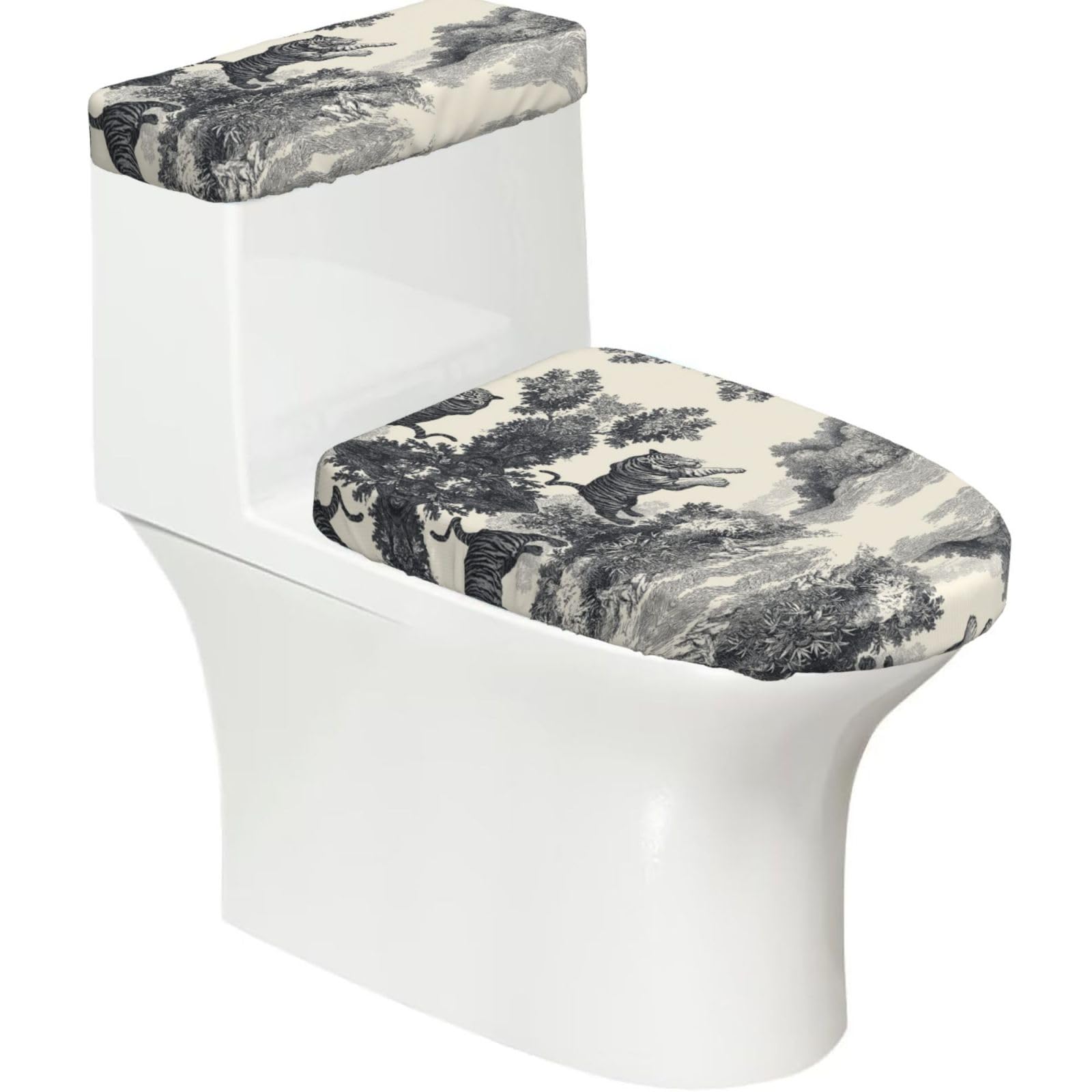 Colorless Tree 2-Piece Toilet Seat Cover Set with Tank Lid - Elastic for U-Shape & Elongated - Bathroom Decor